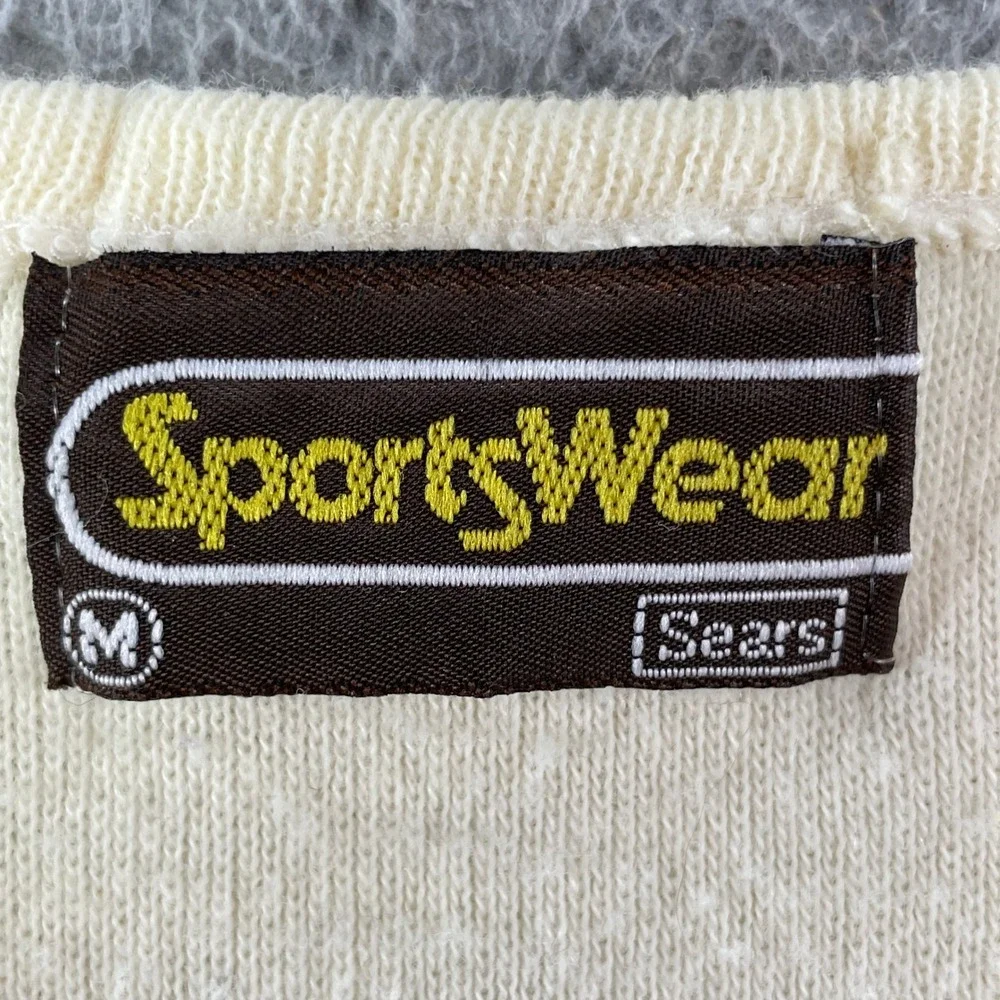 Sears Sportswear Sweater Vest Mens Medium Cream Vintage V-Neck Knit Layering 80s